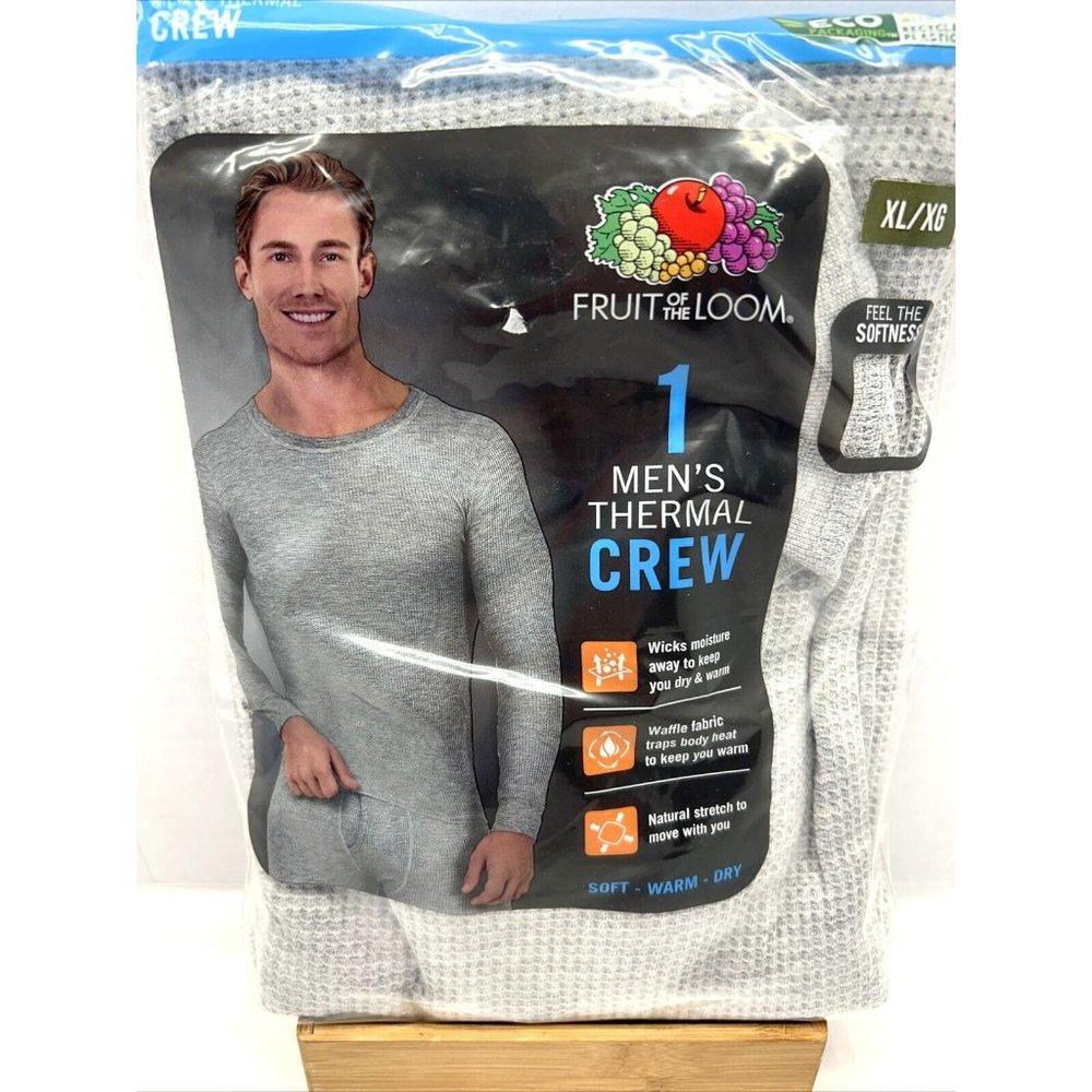 Fruit Of The Loom Mens Thermal Crew Gray Waffle Fabric XL 46-48" NEW